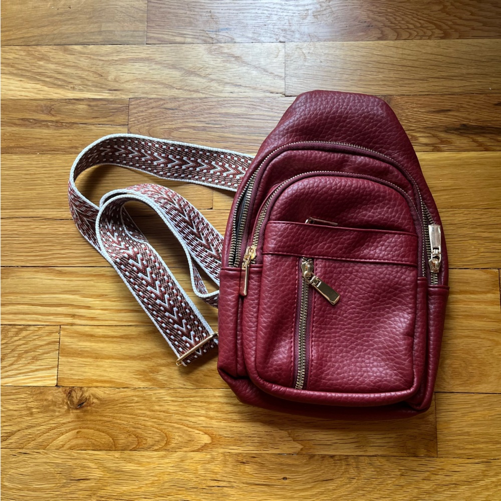 Red pleather sling bag